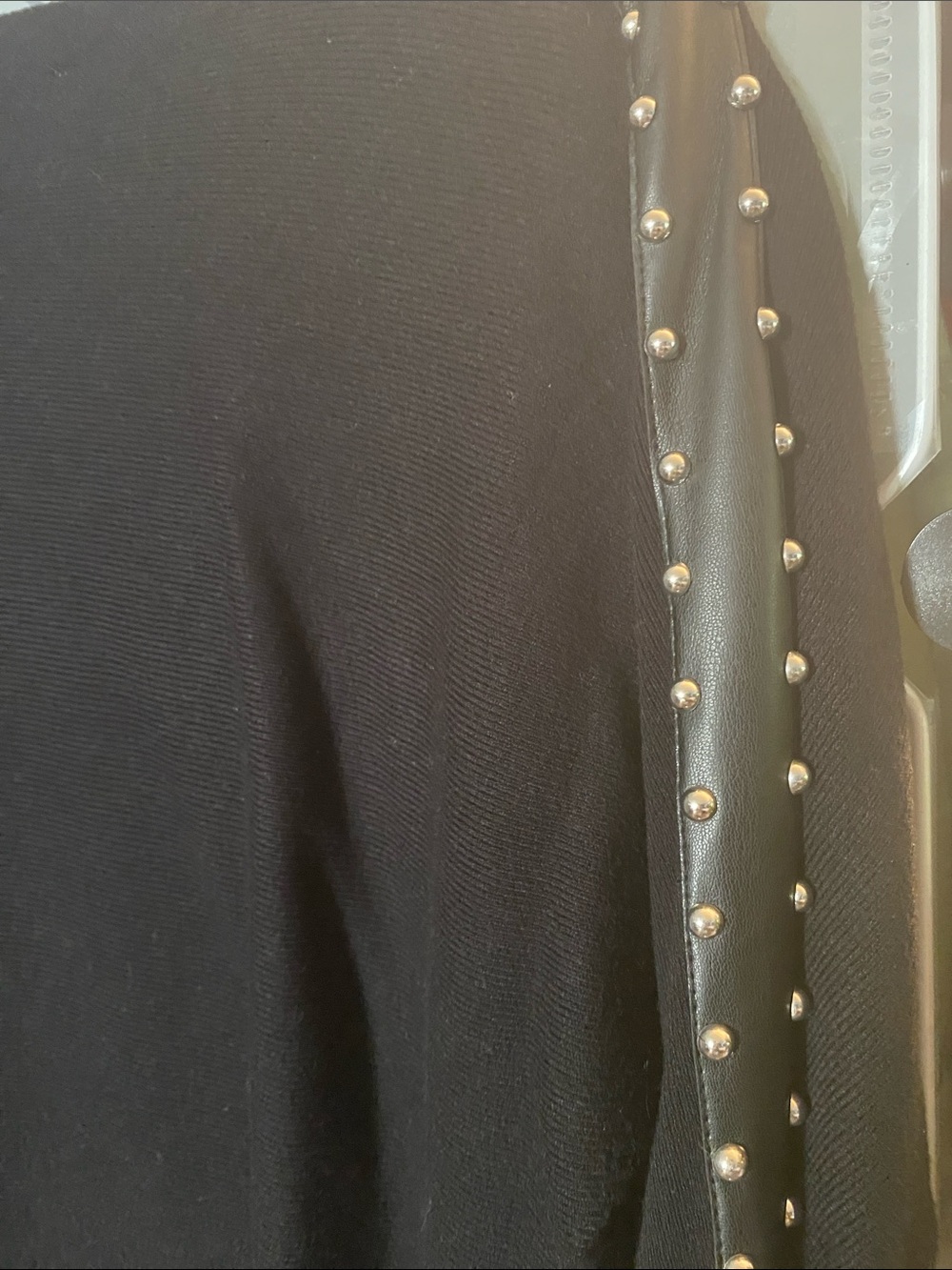 Black Studded Faux Leather-Trim Sweater